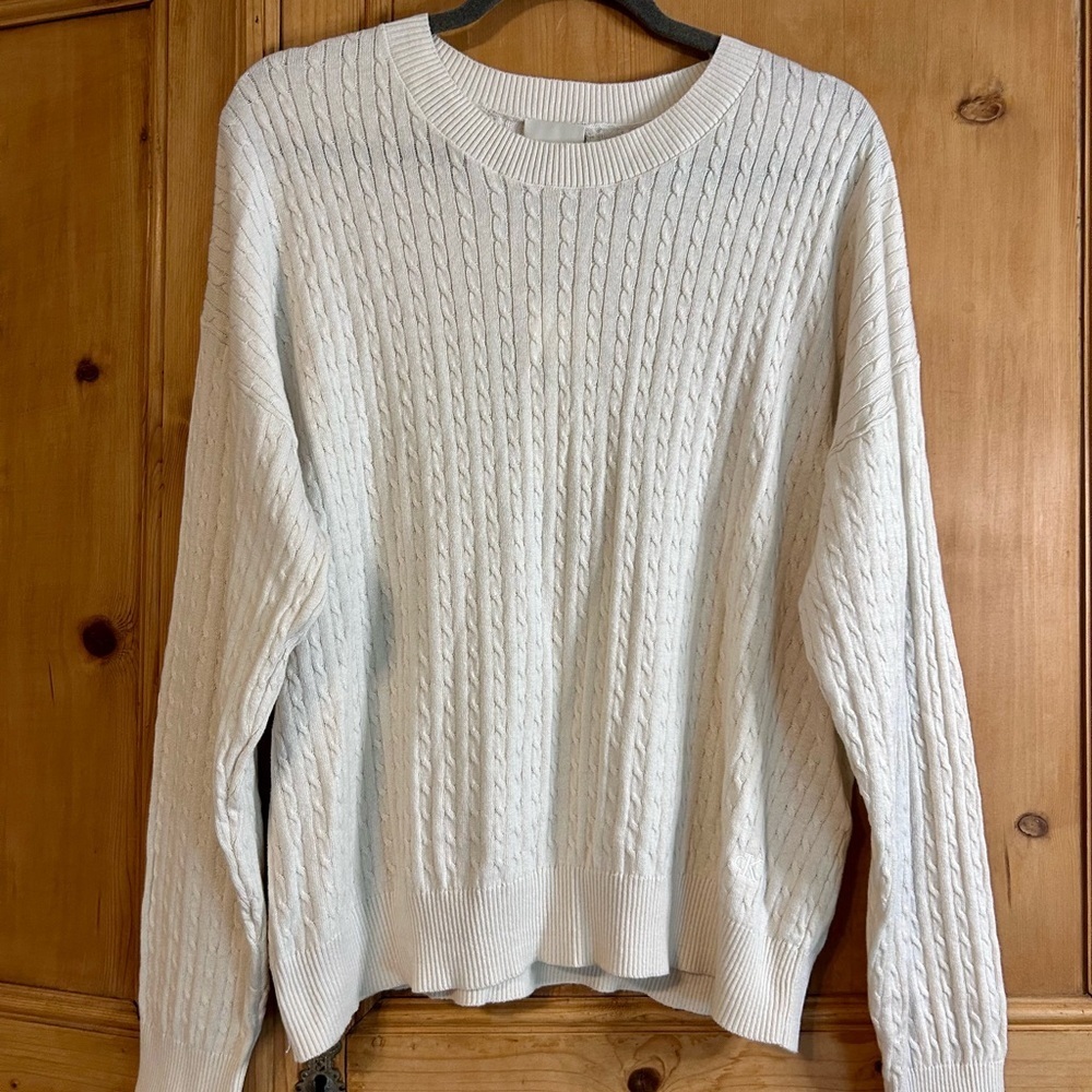 Calvin Klein Cotton Cream Cable-Knit Crew Sweater Sz XL NEW! - Picture 2 of 6